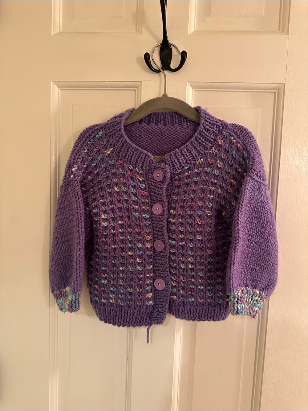 Handknit Purple Kids Cardigan Sweater